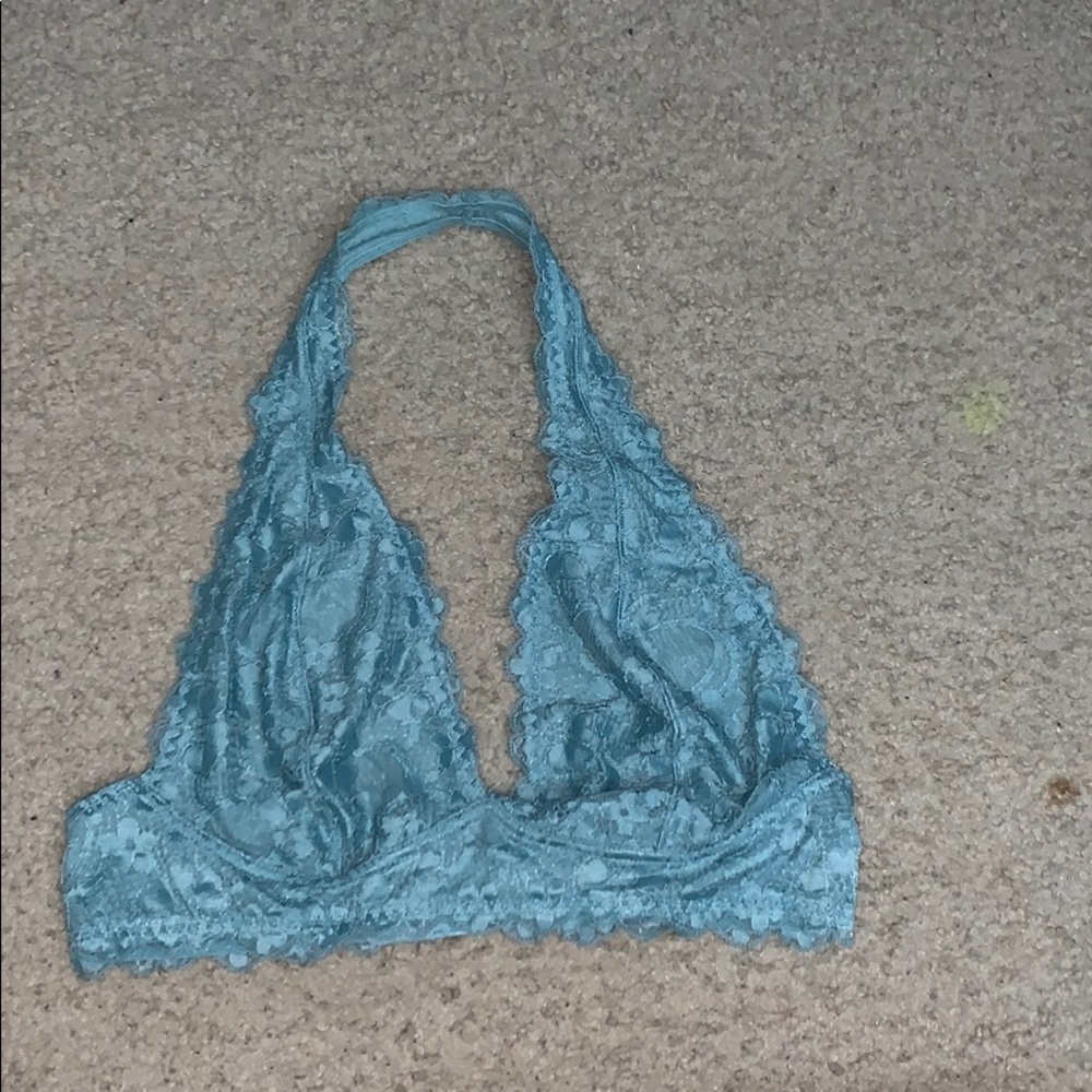 blue lace halter bralette